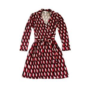 Diane von Furstenberg Wrap Dress Size 6 Red/White/Black New Jeanne Two LIKE NEW